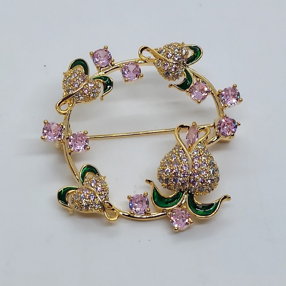 Beautiful‎ Pink Crystal Flower Wreath Brooch